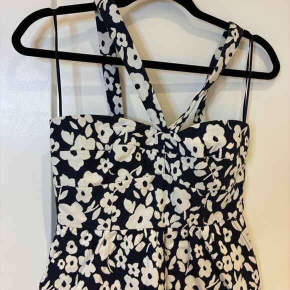 Tibi Navy and White Floral Halter Mini Dress - Picture 2 of 11